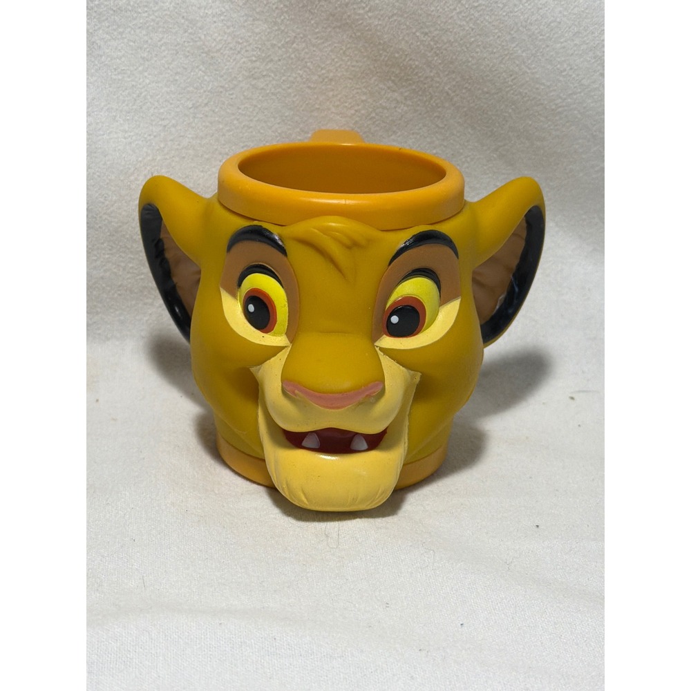 Vintage Disney Lion King Simba 3D Sculpted Plastic Mug Applause Inc Yellow 90s